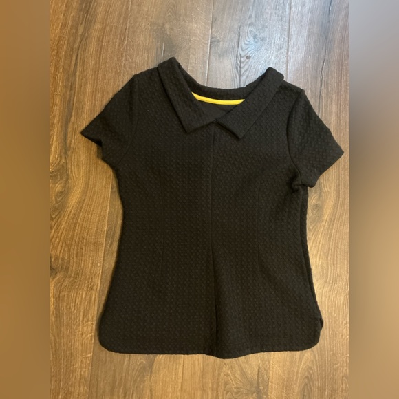 Boden Black Quilted Textured Top with Collar | Size 6 | Quiet Luxury Preppy - Picture 9 of 11